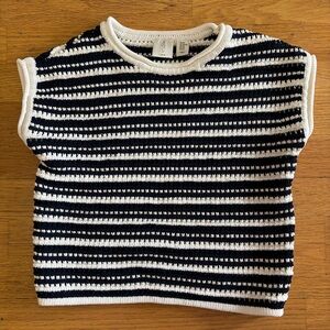 Joie Linen Navy Metallic Striped Roll Neck Coastal Fisherman Sweater Vest XS